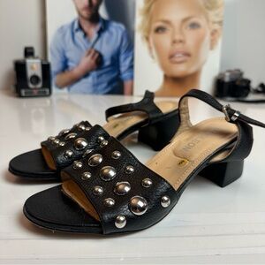 Napoleoni Black Leather Studded Heels | Silver Hardware · Edgy Classic